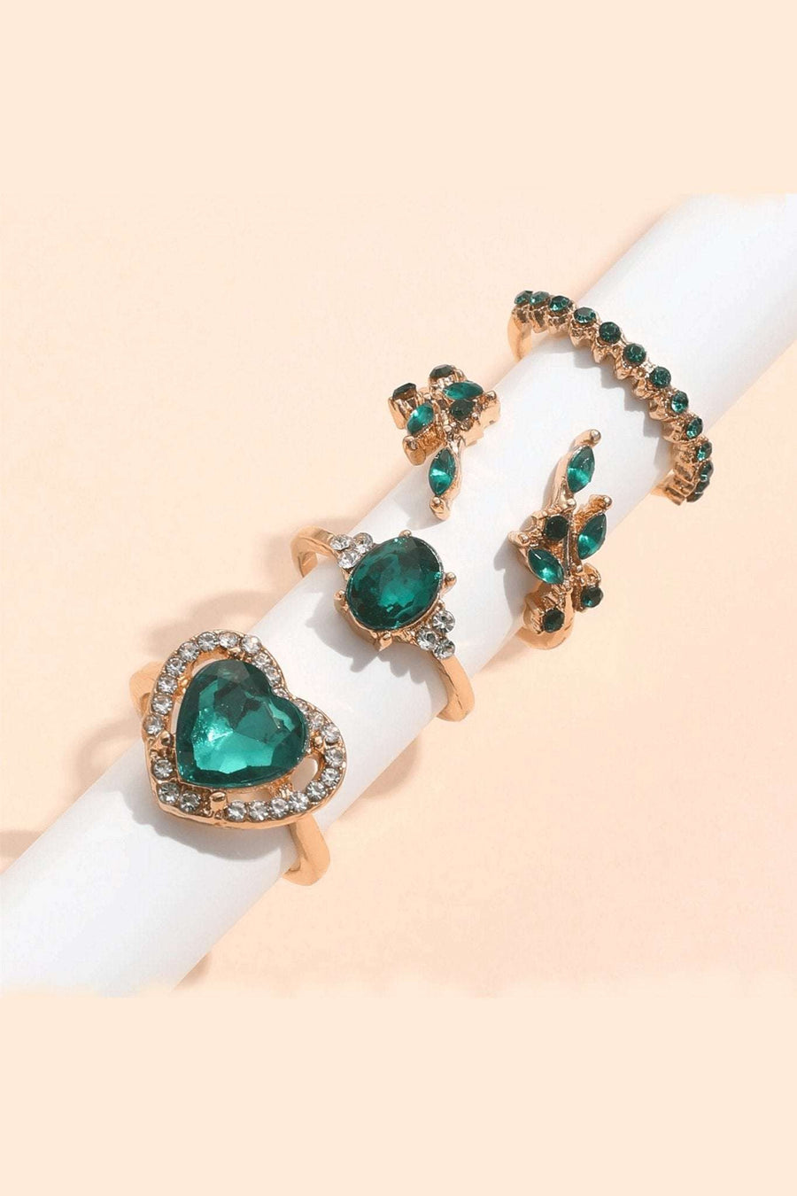 Emerald and Gold Nature Lover Ring Set (Set of 4) - Cargo Clothing