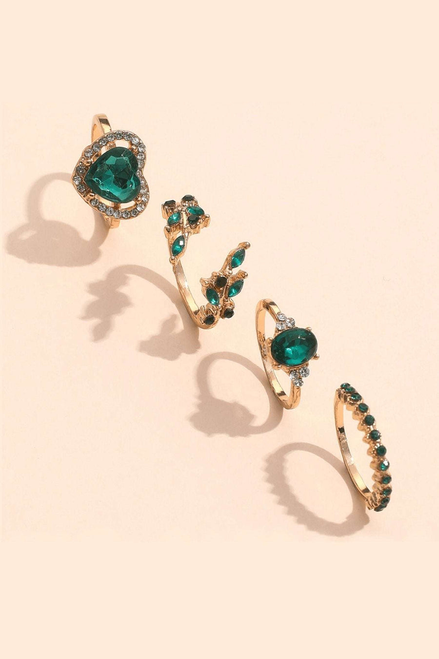 Emerald and Gold Nature Lover Ring Set (Set of 4) - Cargo Clothing