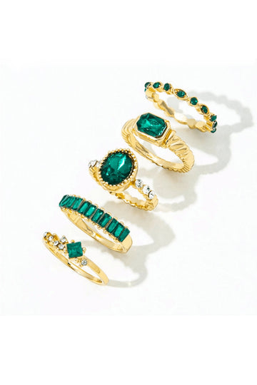 Emerald and Gold Vintage Aesthetic Rings (Set of 5) J0756HB - Cargo Clothing