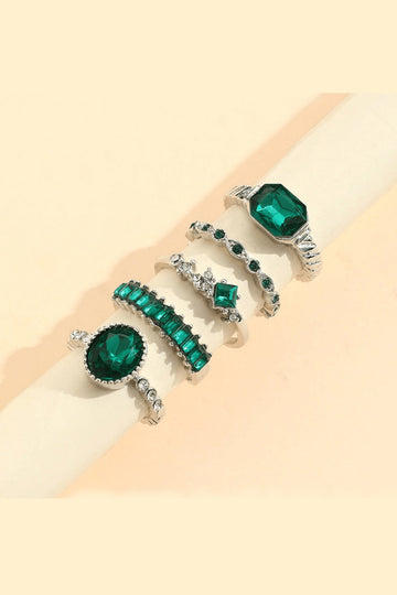 Emerald and Silver Vintage Ring Set