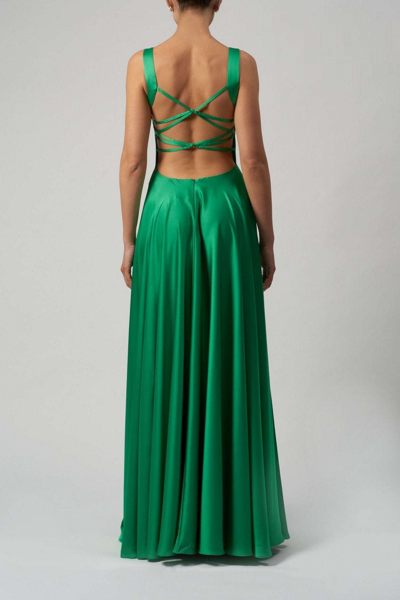 Emerald Green Cross Back Dress - Full Skirt Design | Key Features Emerald Green Cross Back Dress - Full Skirt Design | Key Features