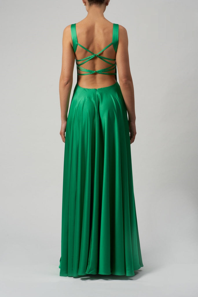 Emerald Green Full skirt Cross back Dress MC221033