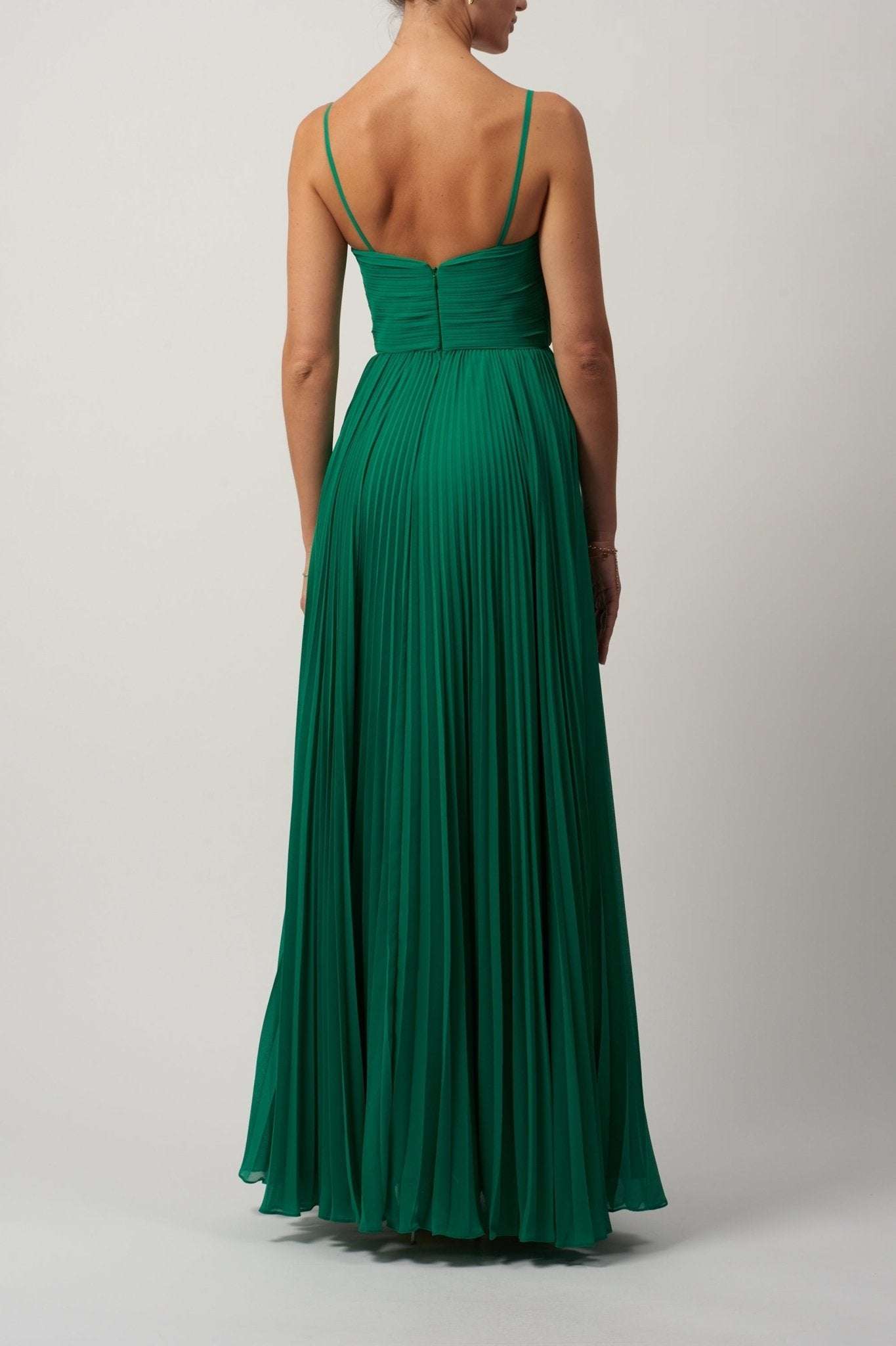 EMERALD Chiffon Dress - Pleats Chiffon Dress | Lightweight V-Neck EMERALD Chiffon Dress - Pleats Chiffon Dress | Lightweight V-Neck