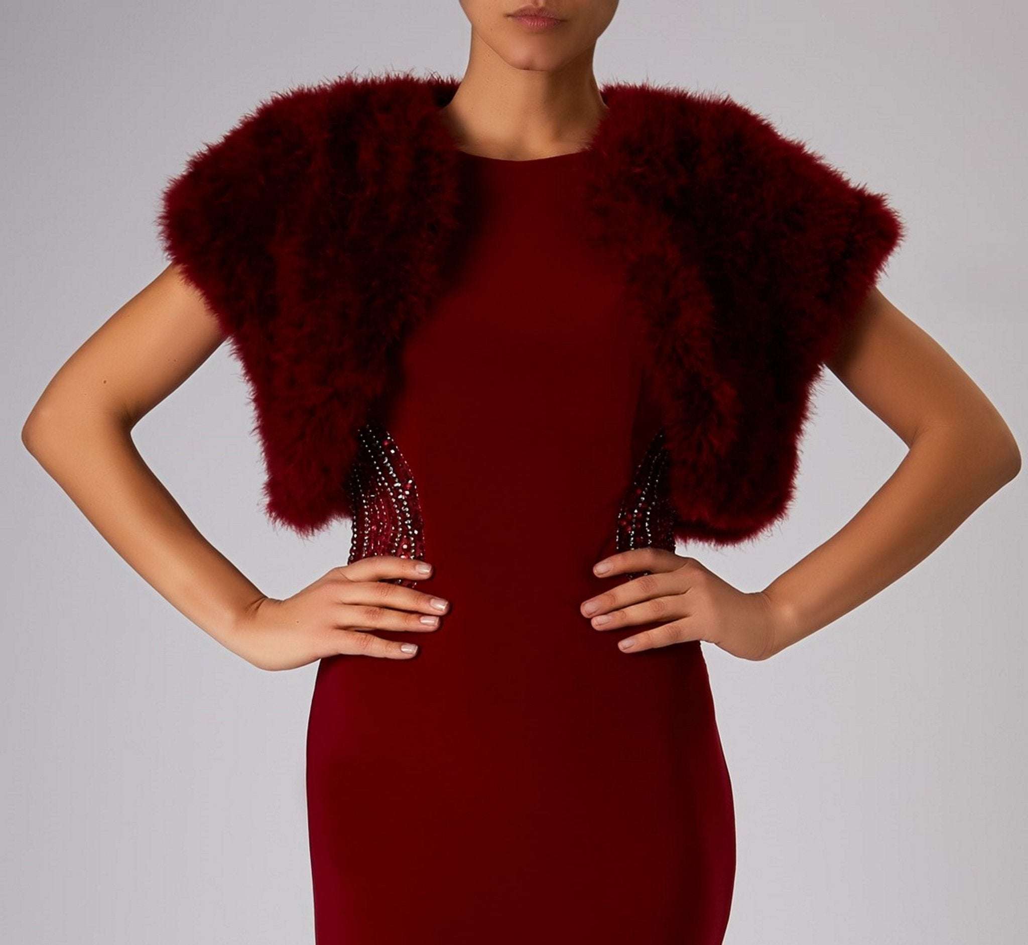 Feather Shrug Ladies Wine Bolero Eveningwear, One Size
