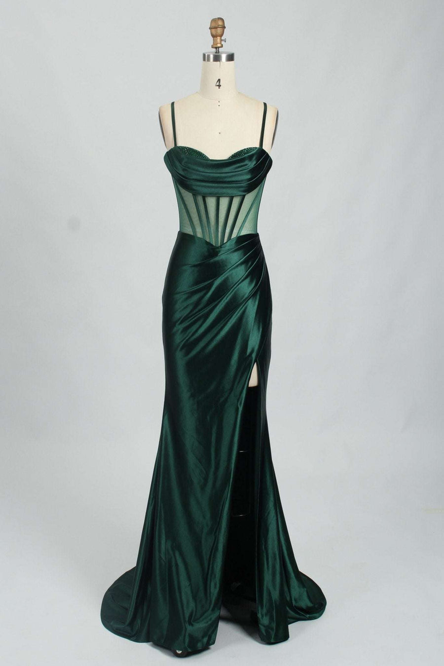 Forest green beaded corset dress