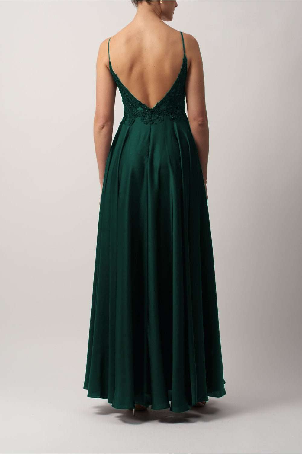 Forest Green Satin Dress - Green Lace Dress | MC12204 Features Forest Green / UK 4 Forest Green Satin Dress - Green Lace Dress | MC12204 Features Forest Green / UK 4