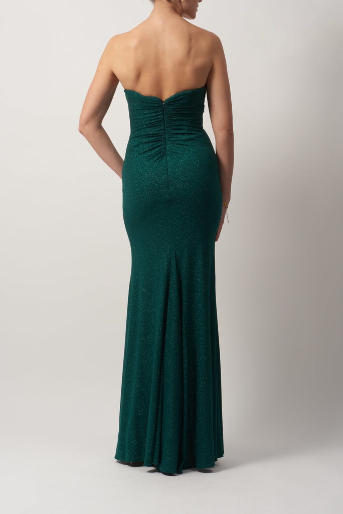 Forest Green MC16201 Strapless Rouched Glitter Dress - Cargo Clothing