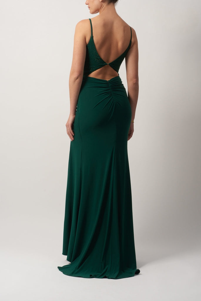 Forest Green Rouched Glitter Cut-out Dress MC182053