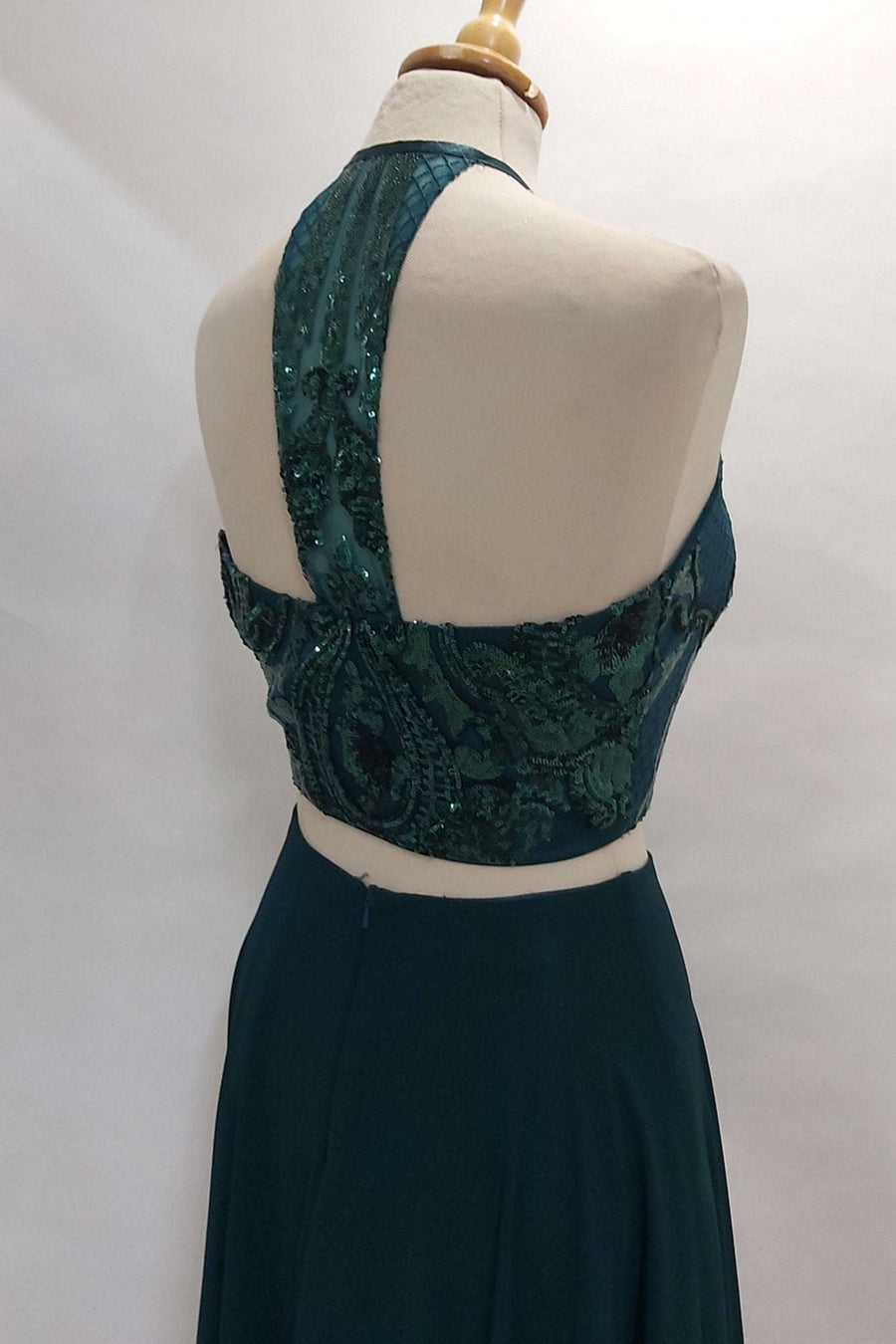 Sequin Top Outfit - Forest Green 2 Piece | Crop Halterneck Sequin Top Outfit - Forest Green 2 Piece | Crop Halterneck