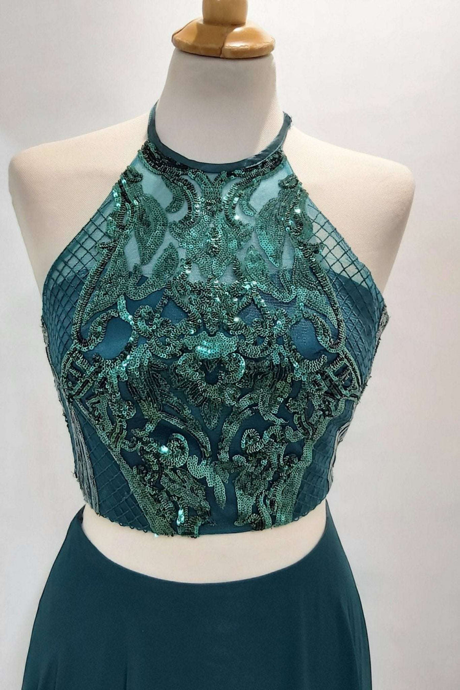 Forest Green MC186020 2 piece outfit with sequin top - Cargo Clothing