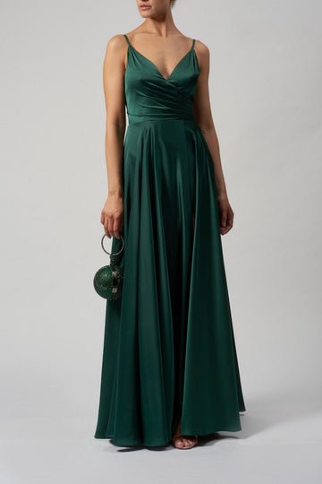 Forest Green MC220123 Satin Pleat Prom Dress - Cargo Clothing