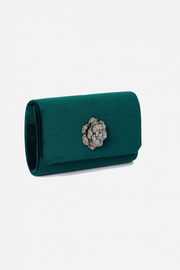 Forest Green Rose Detail Evening clutch CB6119 - Cargo Clothing