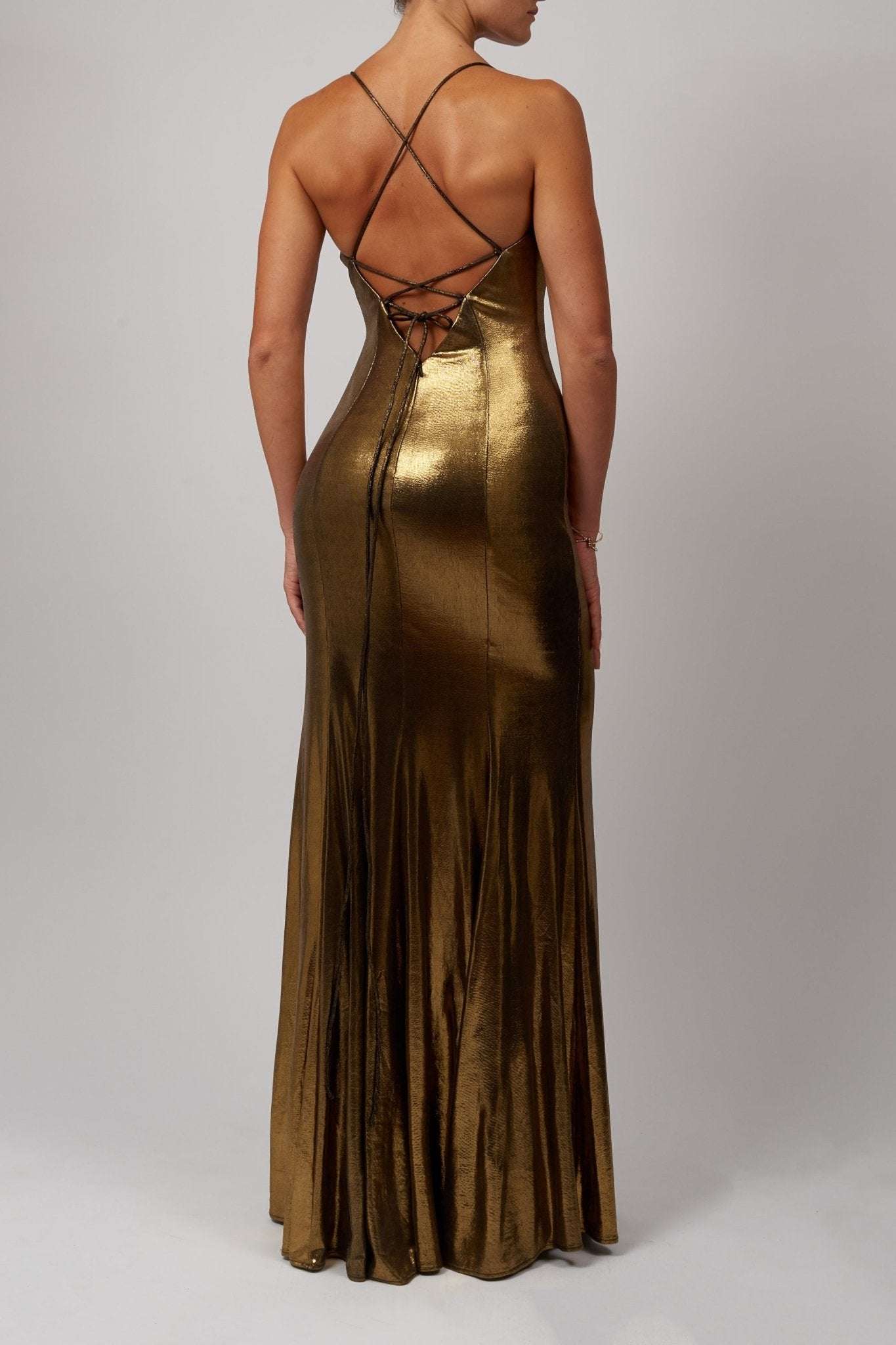 Mascara MC117921 Wax fit open back gold bodycon prom dress Mascara MC117921 Wax fit open back gold bodycon prom dress