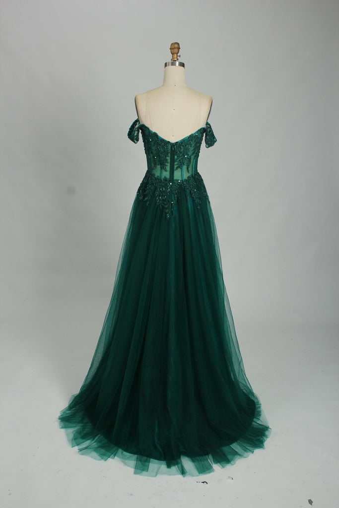 Green BLAIR Off-shoulders Corset Tulle Ballgown Prom Dress - Cargo Clothing