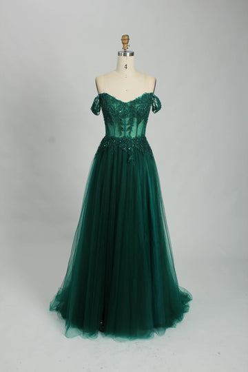 Green BLAIR Off-shoulders Corset Tulle Ballgown Prom Dress