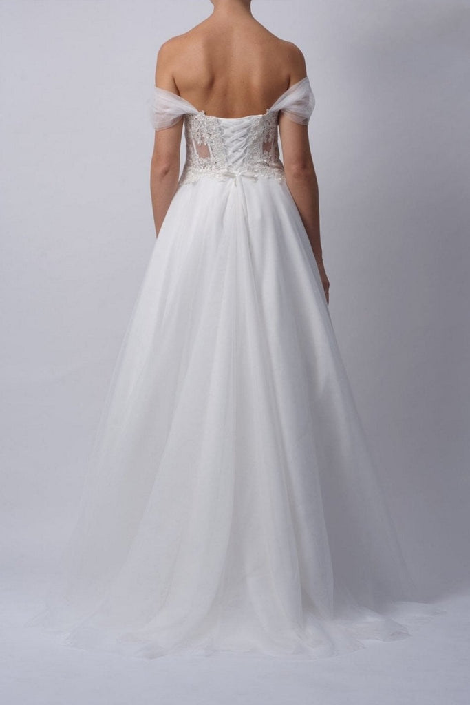 Ivory Tulle Bardot Wedding Dress MC3112015 - Cargo Clothing