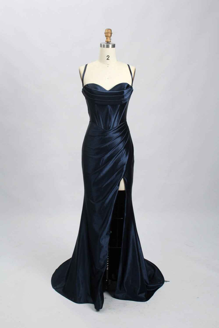 KELLIE Navy Corset Satin Prom Dress - Cargo Clothing