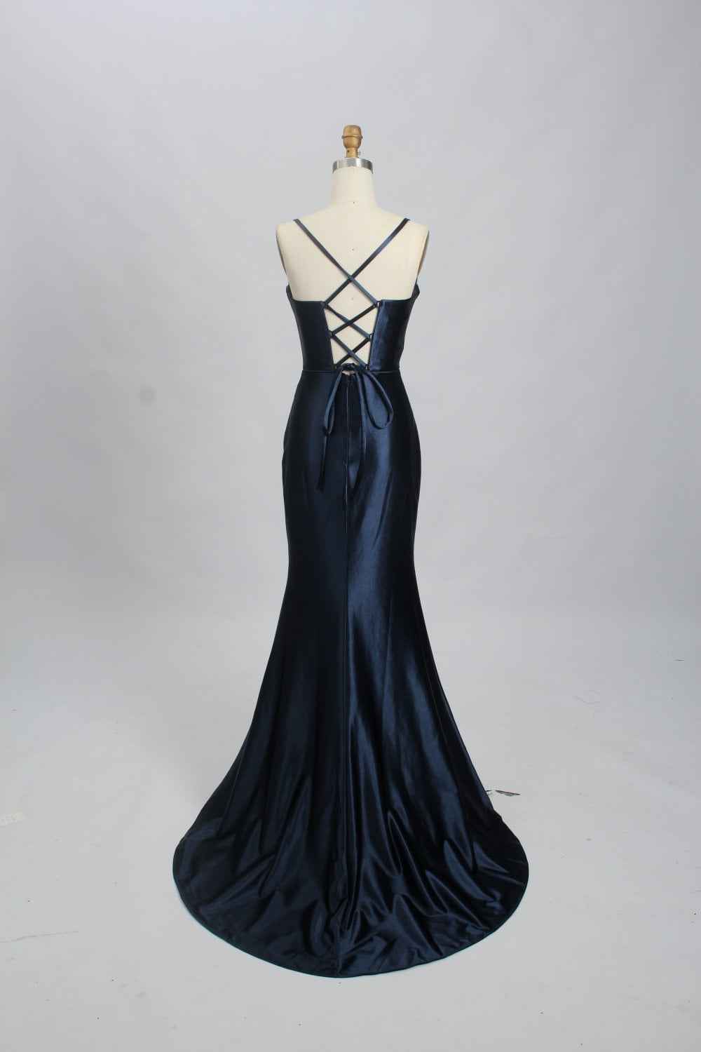 Navy KELLIE Corset Satin Prom Dress - Cargo Clothing Navy KELLIE Corset Satin Prom Dress - Cargo Clothing