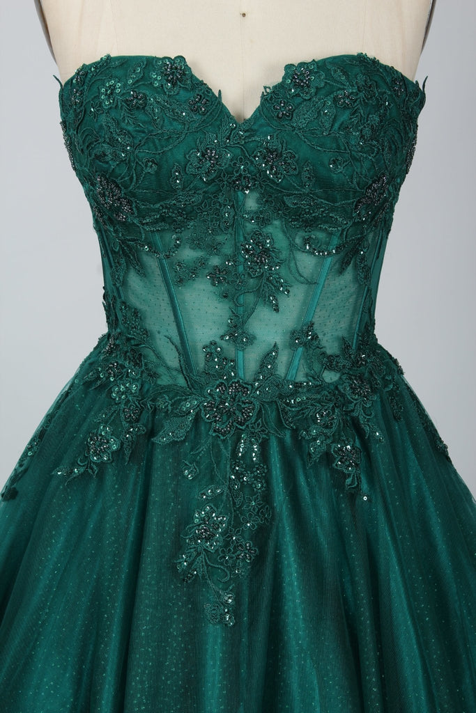 LEAH Forest Green Sweetheart Corset Dress