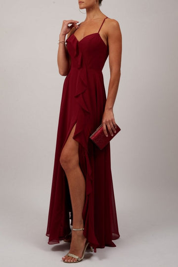 Mascara MC2119310 Wine Frill Tiered Gown - Cargo Clothing