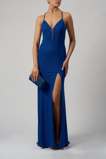 Mascara Royal Blue MC129518 sparkle open back dress - Cargo Clothing