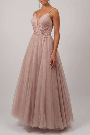 Mauve Embellished tulle net gown MC11922