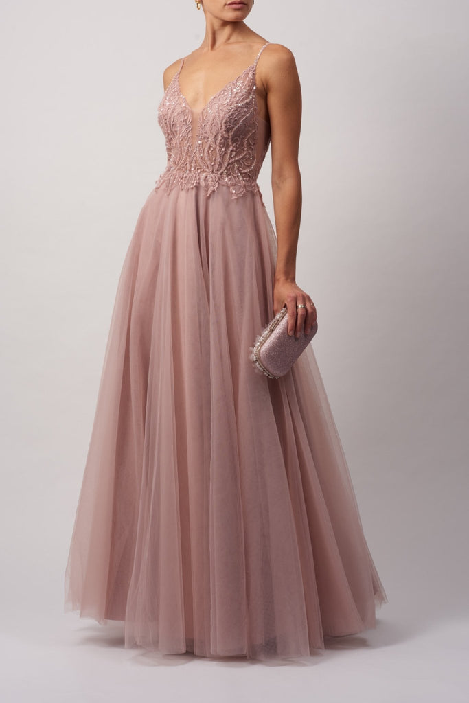 Mauve MC12104 Lace Tulle Net Prom Ballgown - Cargo Clothing