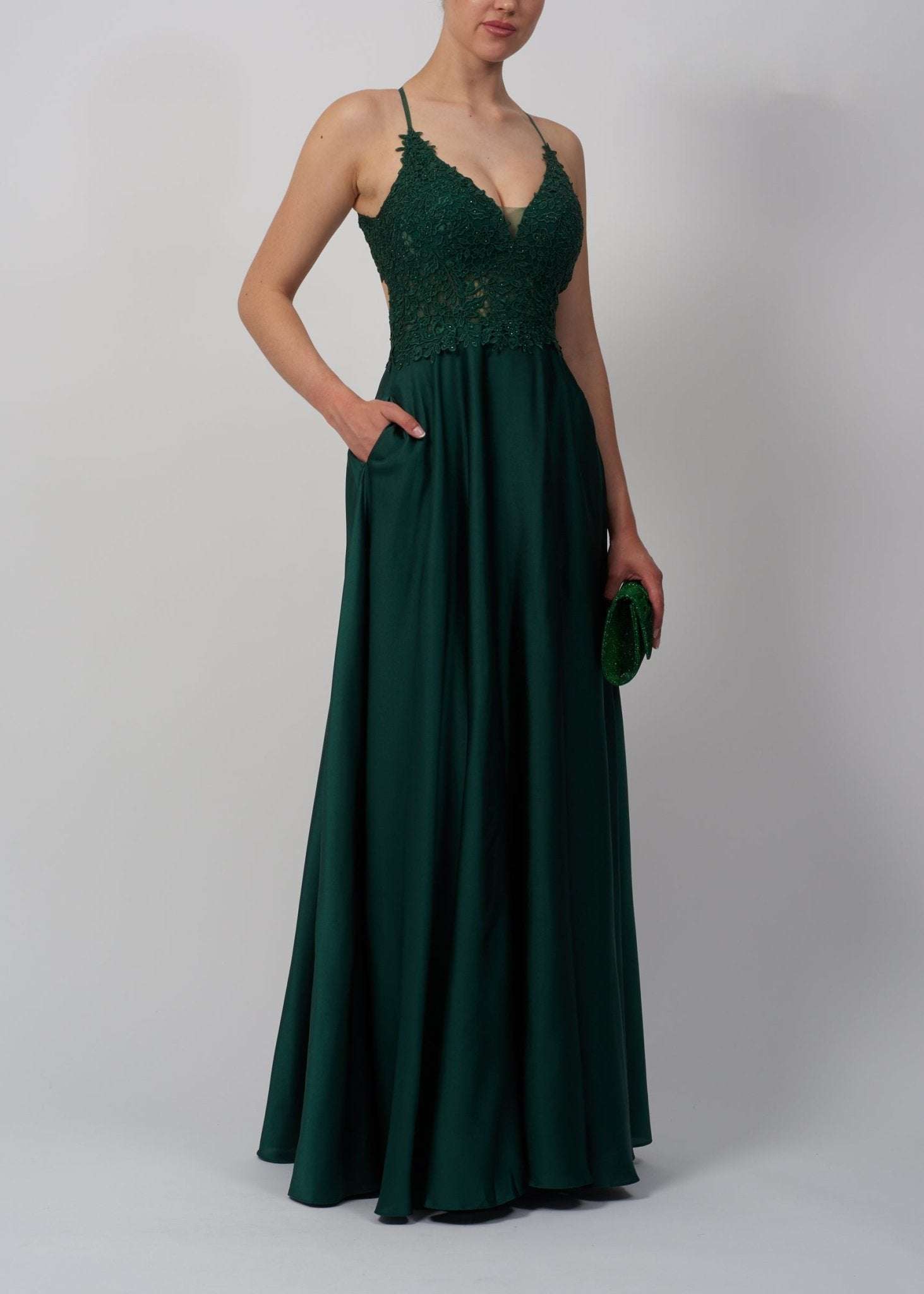 Mascara MC122027 - Forest Green Satin Prom Dress | Lightweight Satin Mascara MC122027 - Forest Green Satin Prom Dress | Lightweight Satin
