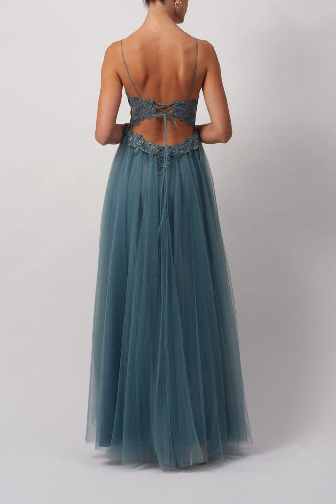MC18102 Dew Tie open back embellished tulle prom dress - Cargo Clothing