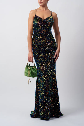 Multicoloured Velvet Black Sequin formal dress MC1825032