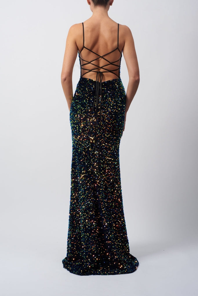 Multicoloured Velvet Black Sequin formal dress MC1825032