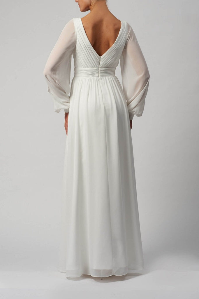 MC39107 Ivory Bridal full sleeve Dress  image of back of the dress