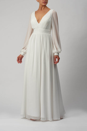 MC39107 Ivory Bridal full sleeve Dress  front view