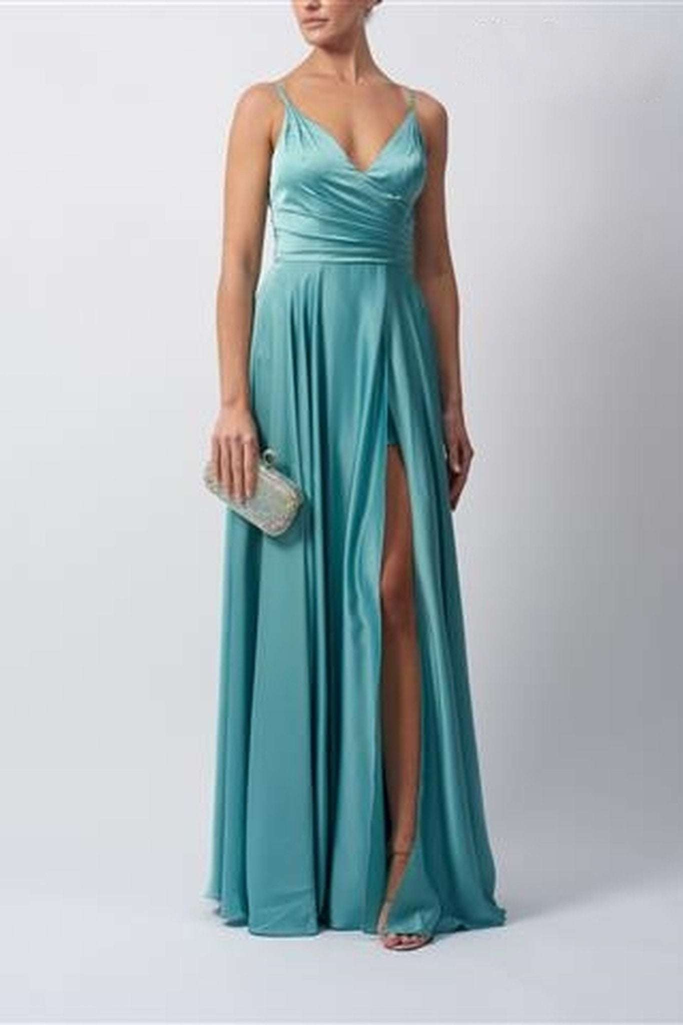 MISTY GREEN Satin Pleat Prom Dress MC220123 - UK 4 / Teal MISTY GREEN Satin Pleat Prom Dress MC220123 - UK 4 / Teal