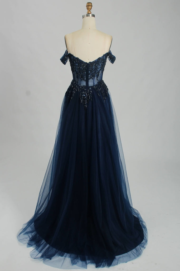 Navy BLAIR Off-shoulders Corset Tulle Ballgown Prom Dress - Cargo Clothing