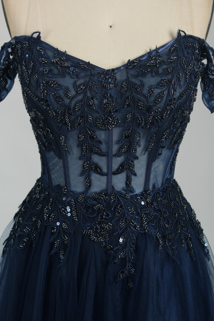 Navy BLAIR Off-shoulders Corset Tulle Ballgown Prom Dress