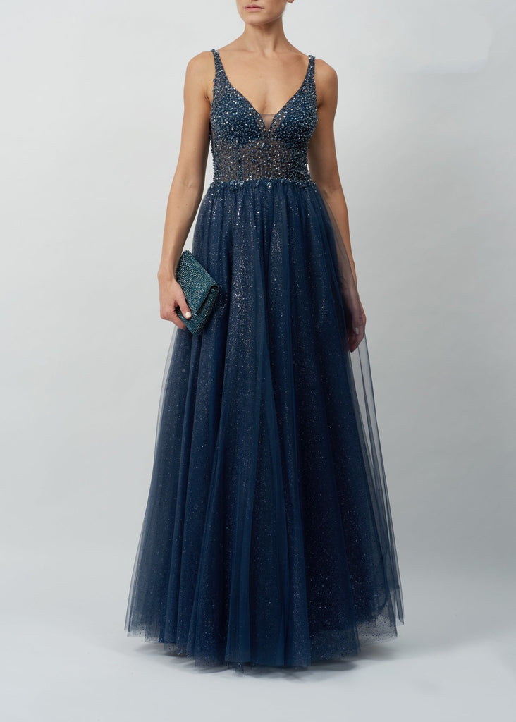 Navy Blue Sparkle Petal Prom Dress MC120137