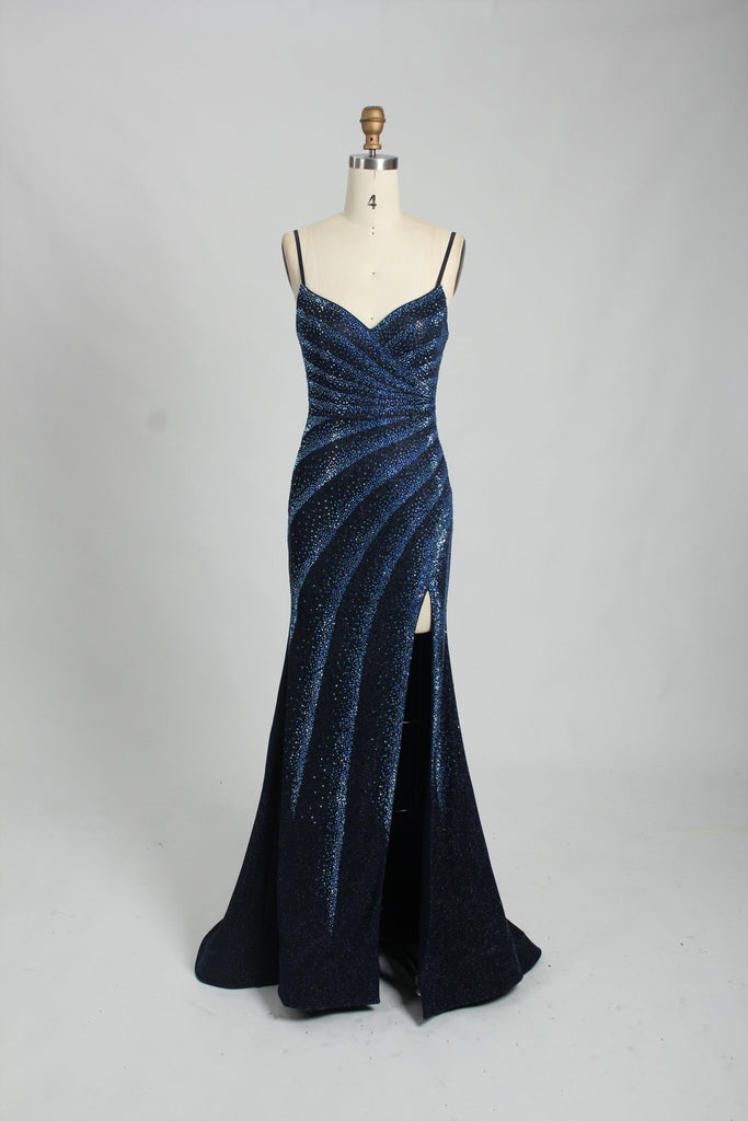 Navy Blue MELLISA Full Jewel Fitted Prom Dress
