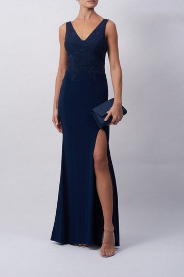 Navy MC112938 Lace Jersey gown