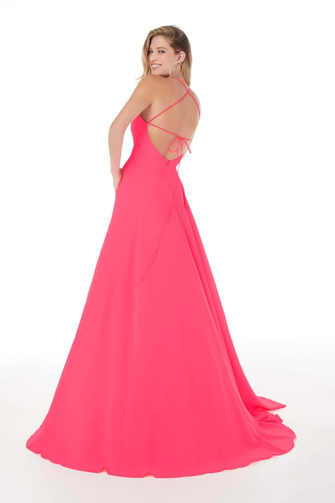Neon Pink Open Lace up Back full skirted dress 12880
