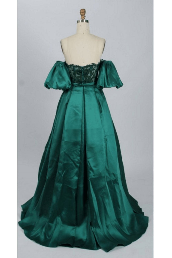 OLIVIA - Emerald Puffed Sleeve Bustier Gown
