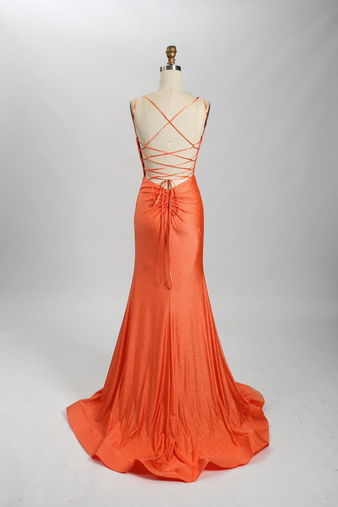 Orange Lace up Jewel Dress back image
