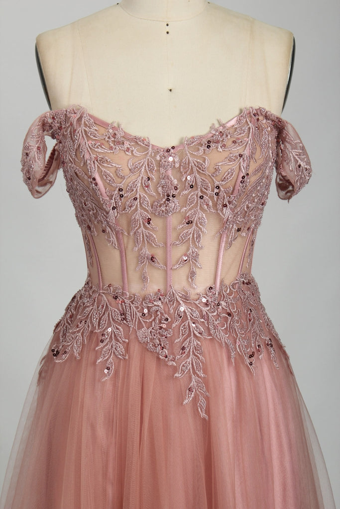Pink BLAIR Off-shoulders Corset Tulle Ballgown Prom Dress - Cargo Clothing