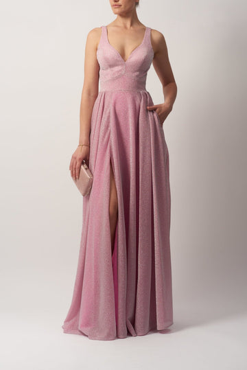 Pink MC182506 Sparkle V Neck Dress - Cargo Clothing