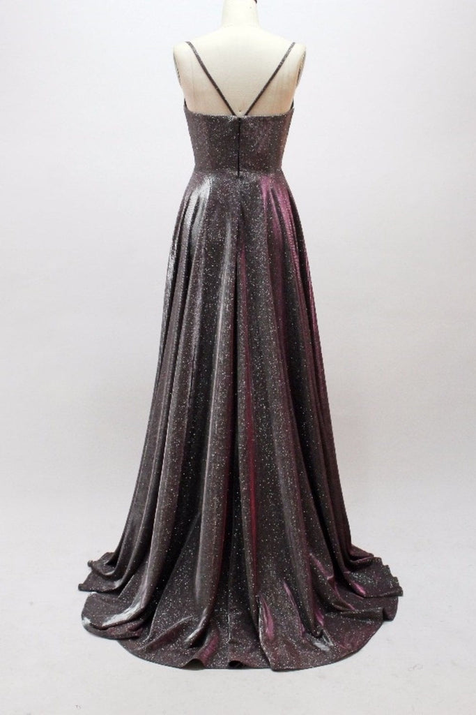 Purple glitter plunge dress with high split 32590