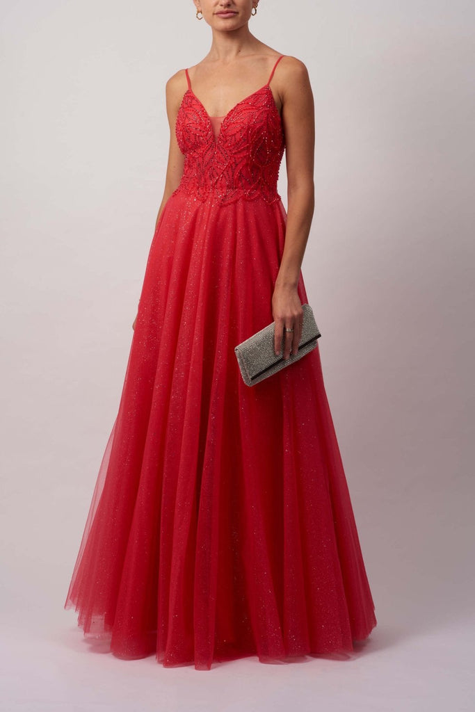 Raspberry MC121010 Embellished tulle Prom Dress - Cargo Clothing
