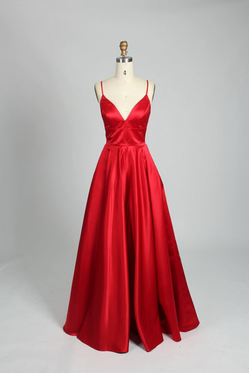 Red skirted open back dress