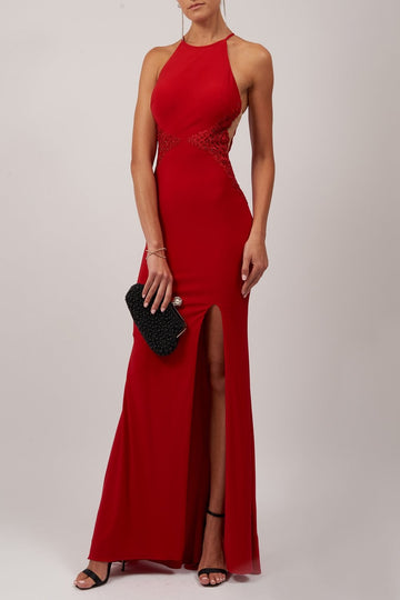Red MC112933 Cut Out Back Maxi Dress - Cargo Clothing