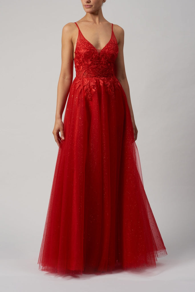 RED Embroidered Lace Evening Dress MC11938