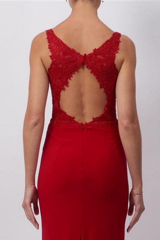 Red MC120117 Jersey and lace open back dress - Cargo Clothing